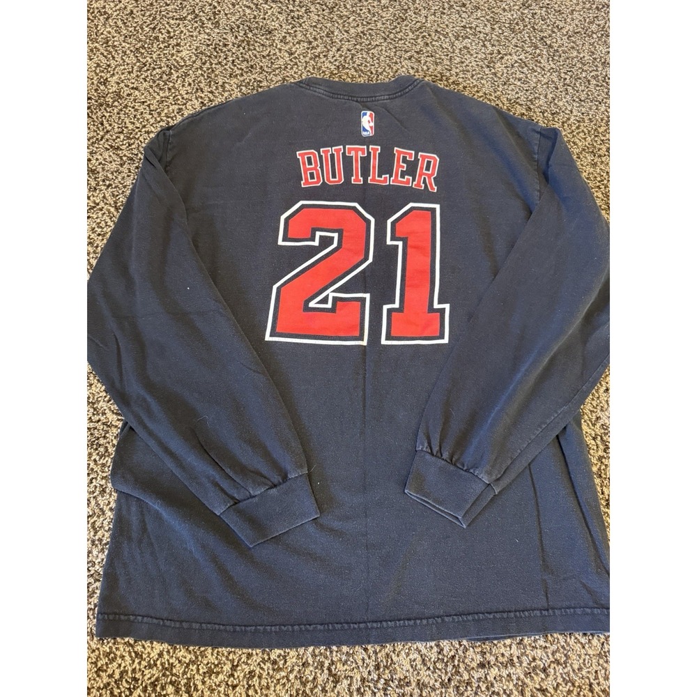 Adidas Chicago Bulls Jimmy Butler Shirt XL Black 2-Sided Graphic Long Sleeve NBA